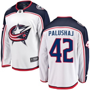 Men's Aaron Palushaj Columbus Blue Jackets Breakaway Away Jersey - White