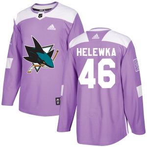 Men's Adam Helewka San Jose Sharks Authentic Hockey Fights Cancer Jersey - Purple