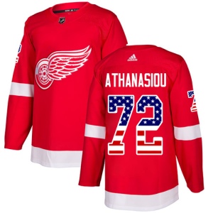 Men's Andreas Athanasiou Detroit Red Wings Authentic USA Flag Fashion Jersey - Red