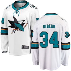 Men's Antoine Bibeau San Jose Sharks Breakaway Away Jersey - White