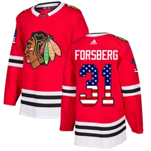 Men's Anton Forsberg Chicago Blackhawks Authentic USA Flag Fashion Jersey - Red