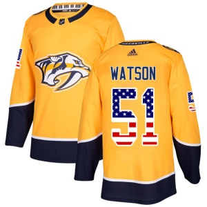 Men's Austin Watson Nashville Predators Authentic USA Flag Fashion Jersey - Gold