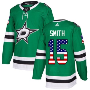 Men's Bobby Smith Dallas Stars Authentic USA Flag Fashion Jersey - Green