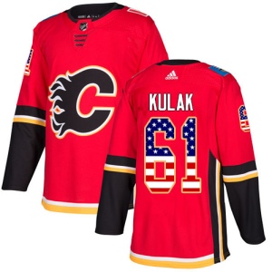 Men's Brett Kulak Calgary Flames Authentic USA Flag Fashion Jersey - Red