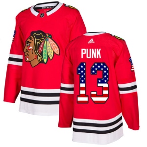 Men's CM Punk Chicago Blackhawks Authentic USA Flag Fashion Jersey - Red