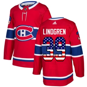 Men's Charlie Lindgren Montreal Canadiens Authentic USA Flag Fashion Jersey - Red