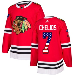 Men's Chris Chelios Chicago Blackhawks Authentic USA Flag Fashion Jersey - Red