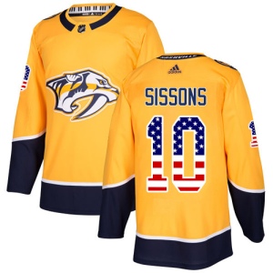 Men's Colton Sissons Nashville Predators Authentic USA Flag Fashion Jersey - Gold