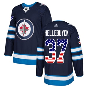 Men's Connor Hellebuyck Winnipeg Jets Authentic USA Flag Fashion Jersey - Navy Blue