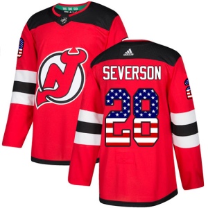 Men's Damon Severson New Jersey Devils Authentic USA Flag Fashion Jersey - Red