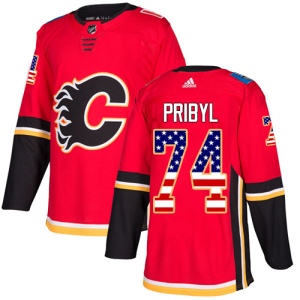 Men's Daniel Pribyl Calgary Flames Authentic USA Flag Fashion Jersey - Red