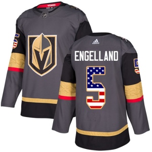 Men's Deryk Engelland Vegas Golden Knights Authentic Gray USA Flag Fashion Jersey - Gold