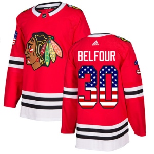 Men's ED Belfour Chicago Blackhawks Authentic USA Flag Fashion Jersey - Red