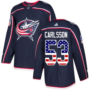 Men's Gabriel Carlsson Columbus Blue Jackets Authentic USA Flag Fashion Jersey - Navy Blue