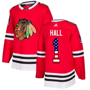 Men's Glenn Hall Chicago Blackhawks Authentic USA Flag Fashion Jersey - Red