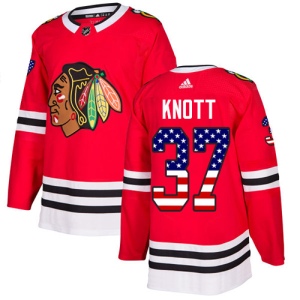 Men's Graham Knott Chicago Blackhawks Authentic USA Flag Fashion Jersey - Red