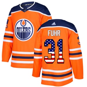 Men's Grant Fuhr Edmonton Oilers Authentic USA Flag Fashion Jersey - Orange