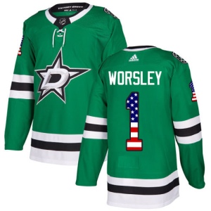 Men's Gump Worsley Dallas Stars Authentic USA Flag Fashion Jersey - Green