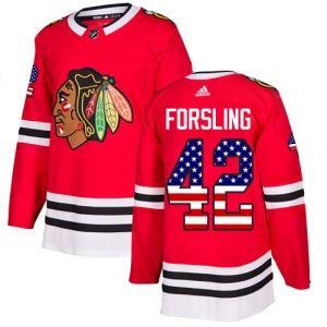 Men's Gustav Forsling Chicago Blackhawks Authentic USA Flag Fashion Jersey - Red