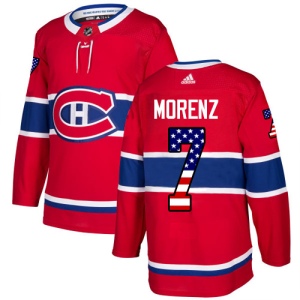 Men's Howie Morenz Montreal Canadiens Authentic USA Flag Fashion Jersey - Red