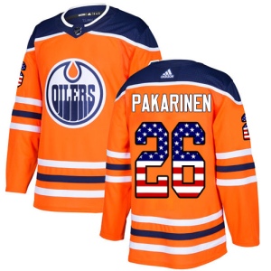 Men's Iiro Pakarinen Edmonton Oilers Authentic USA Flag Fashion Jersey - Orange