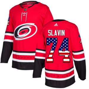 Men's Jaccob Slavin Carolina Hurricanes Authentic USA Flag Fashion Jersey - Red