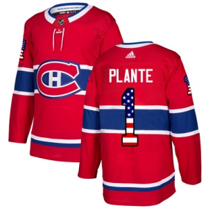 Men's Jacques Plante Montreal Canadiens Authentic USA Flag Fashion Jersey - Red