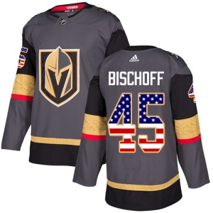 Men's Jake Bischoff Vegas Golden Knights Authentic Gray USA Flag Fashion Jersey - Gold