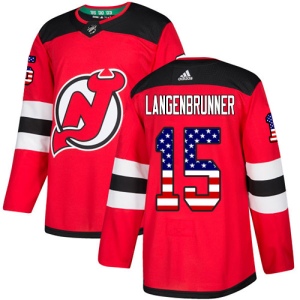 Men's Jamie Langenbrunner New Jersey Devils Authentic USA Flag Fashion Jersey - Red