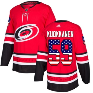 Men's Janne Kuokkanen Carolina Hurricanes Authentic USA Flag Fashion Jersey - Red