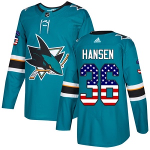 Men's Jannik Hansen San Jose Sharks Authentic Teal USA Flag Fashion Jersey - Green