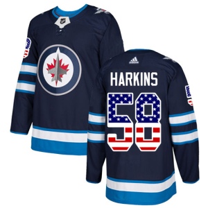 Men's Jansen Harkins Winnipeg Jets Authentic USA Flag Fashion Jersey - Navy Blue