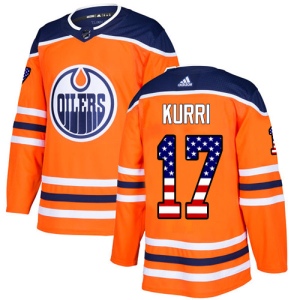 Men's Jari Kurri Edmonton Oilers Authentic USA Flag Fashion Jersey - Orange