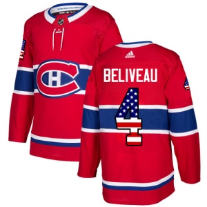 Men's Jean Beliveau Montreal Canadiens Authentic USA Flag Fashion Jersey - Red