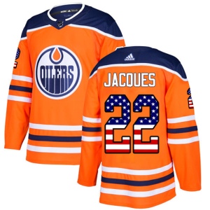 Men's Jean-Francois Jacques Edmonton Oilers Authentic USA Flag Fashion Jersey - Orange