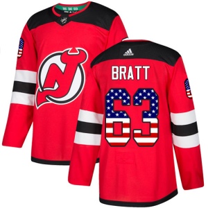 Men's Jesper Bratt New Jersey Devils Authentic USA Flag Fashion Jersey - Red