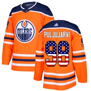 Men's Jesse Puljujarvi Edmonton Oilers Authentic USA Flag Fashion Jersey - Orange