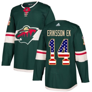 Men's Joel Eriksson Ek Minnesota Wild Authentic USA Flag Fashion Jersey - Green