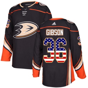 Men's John Gibson Anaheim Ducks Authentic USA Flag Fashion Jersey - Black