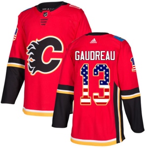 Men's Johnny Gaudreau Calgary Flames Authentic USA Flag Fashion Jersey - Red