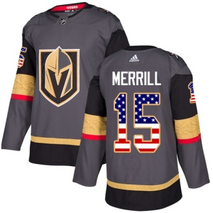 Men's Jon Merrill Vegas Golden Knights Authentic Gray USA Flag Fashion Jersey - Gold