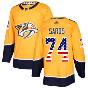 Men's Juuse Saros Nashville Predators Authentic USA Flag Fashion Jersey - Gold