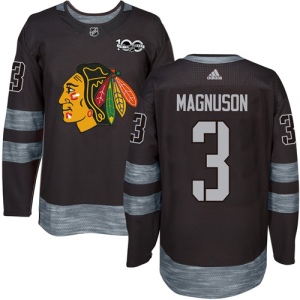 Men's Keith Magnuson Chicago Blackhawks Authentic 1917-2017 100th Anniversary Jersey - Black