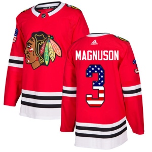 Men's Keith Magnuson Chicago Blackhawks Authentic USA Flag Fashion Jersey - Red