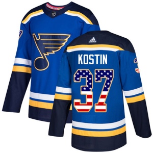 Men's Klim Kostin St. Louis Blues Authentic USA Flag Fashion Jersey - Blue