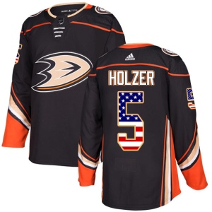 Men's Korbinian Holzer Anaheim Ducks Authentic USA Flag Fashion Jersey - Black