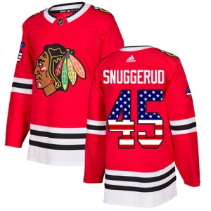 Men's Luc Snuggerud Chicago Blackhawks Authentic USA Flag Fashion Jersey - Red