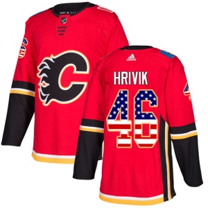 Men's Marek Hrivik Calgary Flames Authentic USA Flag Fashion Jersey - Red