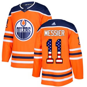 Men's Mark Messier Edmonton Oilers Authentic USA Flag Fashion Jersey - Orange