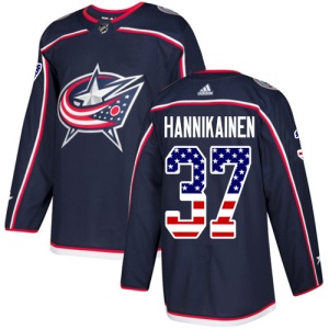 Men's Markus Hannikainen Columbus Blue Jackets Authentic USA Flag Fashion Jersey - Navy Blue